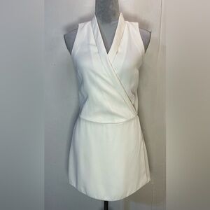 #0199-Topshop Off White Collared Sleeveless Crossover Zippered Romper-4